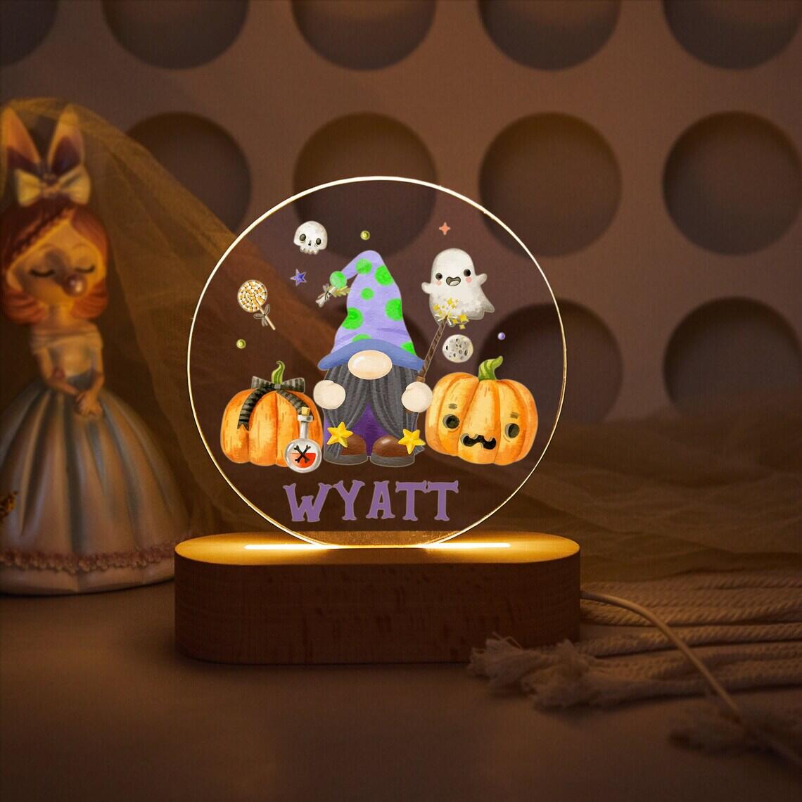 Gnome Pumpkin Night Light, Personalized Halloween Gifts